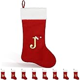 Glimin 22 Inches Monogram Christmas Stocking with Letter Soft Velvet with White Plush Cuff Embroidered Initial Xmas Stockings for Christmas Holiday Fireplace Decoration Gifts (J Letter, Red)