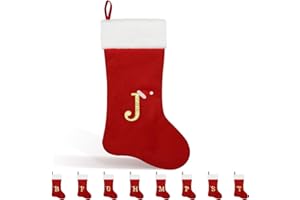 Glimin 22 Inches Monogram Christmas Stocking with Letter Soft Velvet with White Plush Cuff Embroidered Initial Xmas Stockings for Christmas Holiday Fireplace Decoration Gifts (J Letter, Red)