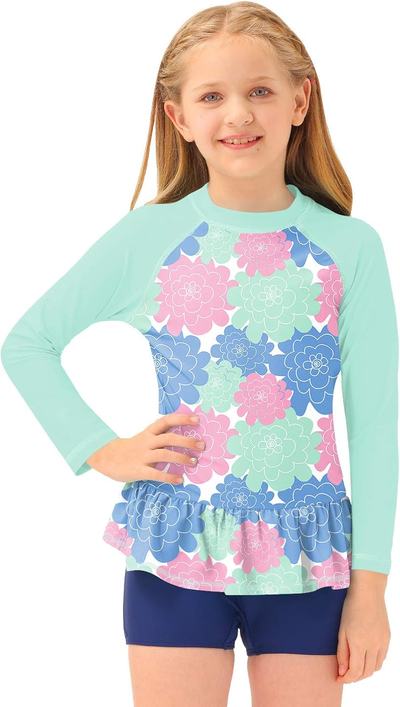 BesserBay Girl's UPF 50+ Sun Protective Rash Guard Ruffle Hem Swim Shirt 312 Years