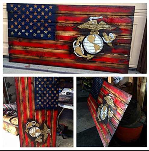 Marine Flag, Handmade USA flag with Hand painted Marine crest-USMC American Flag, Marine Flag, Military, Armed Forces, Marine Wall Art, USA Flag, Wooden Flag, Wooden American Flag, Marine Art
