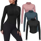 Dalavch 3 Pack Womens Cropped Full Zip up Workout Jacket with Thumb Holes | Slim Fit, Fitted, Tight, Compression, Exercise, Running, Athletic, Gym, Track, Yoga, Sports, Jacket, Active Wear, Tops