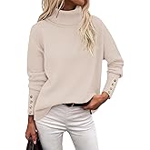 Rapbin Turtleneck Sweaters for Women 2026 Fall Winter Long Sleeve Knit Pullover High Low Hem Sweater with Metal Buttons