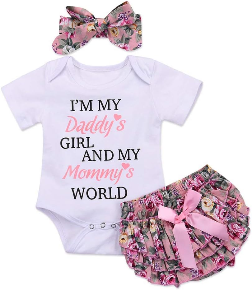 Baby Girls Clothes Summer Set Newborn Outfits Letter Printed Romper Top Floral Pants Short Kids Suits with Headband 0-24 Months