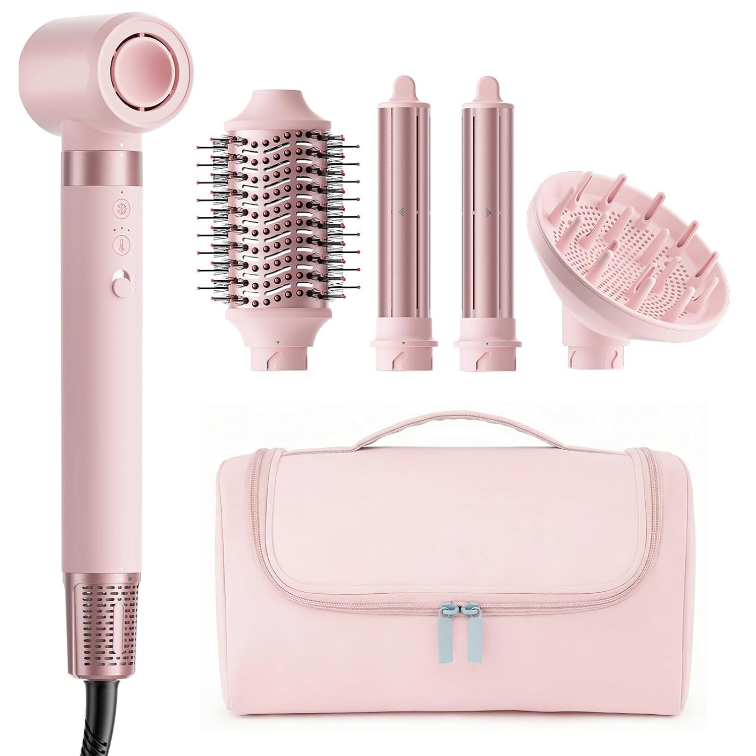 MESCOMB 5 in 1 High-Speed Hot Air Styler, Professional Frizz-Free Hair Dryer Brush, Fast Drying with Diffuser, No Heat Damage Air Styler Wrap for Curl, Volumize, Gift for Women (Pastel Pink) Image