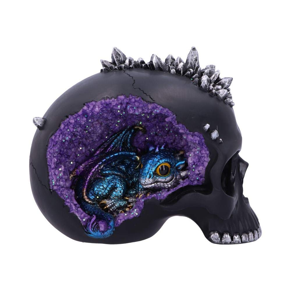 Nemesis Now Cave Small Dragon Hiding Within a Crystal Skull, Polyresin, Black