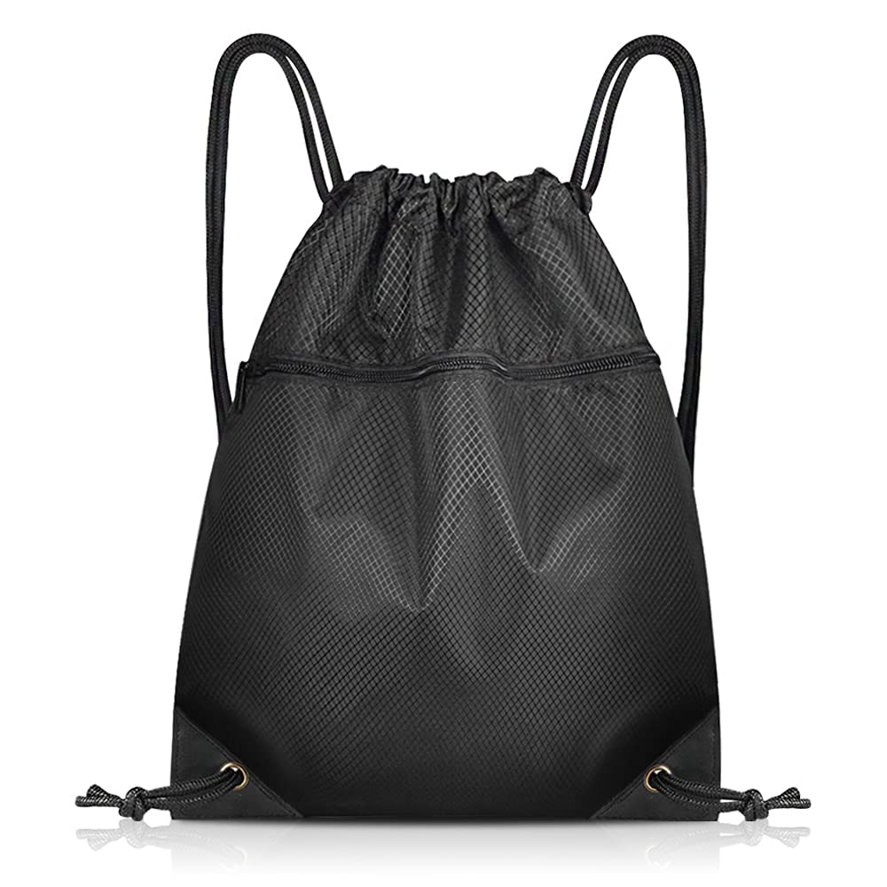 Czyan Drawstring Gym Bag, Large Sports Backpack String Drawstring PE Bags with Outside Zipper, Waterproof Sports School Beach Holidays Swimming Travel Beach Swim School Bag (49 * 42cm)