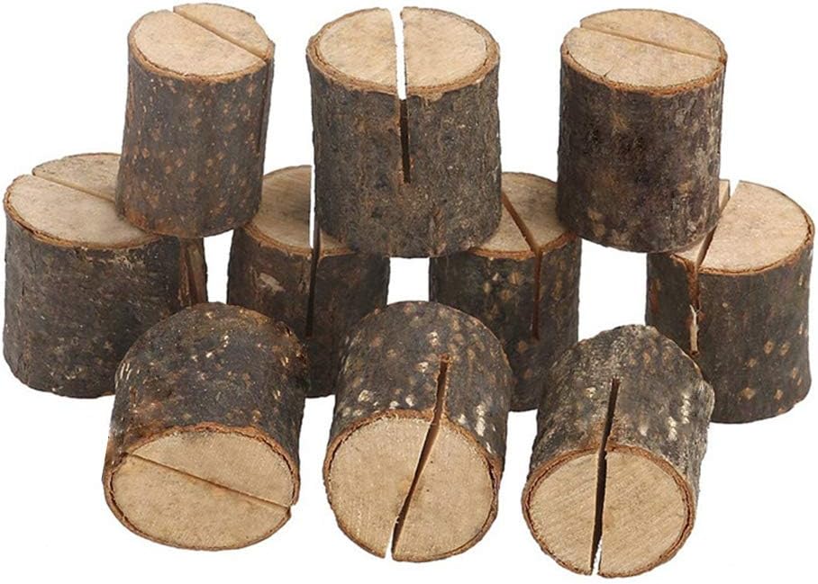 Rustic Real Wood Base Wedding Table Name Number Holder Table Number Holders Wood Place Card Holders Rustic Wood Photo Holders Party Decoration Card Holders Picture Memo Note Photo Clip Holder(10PCS)