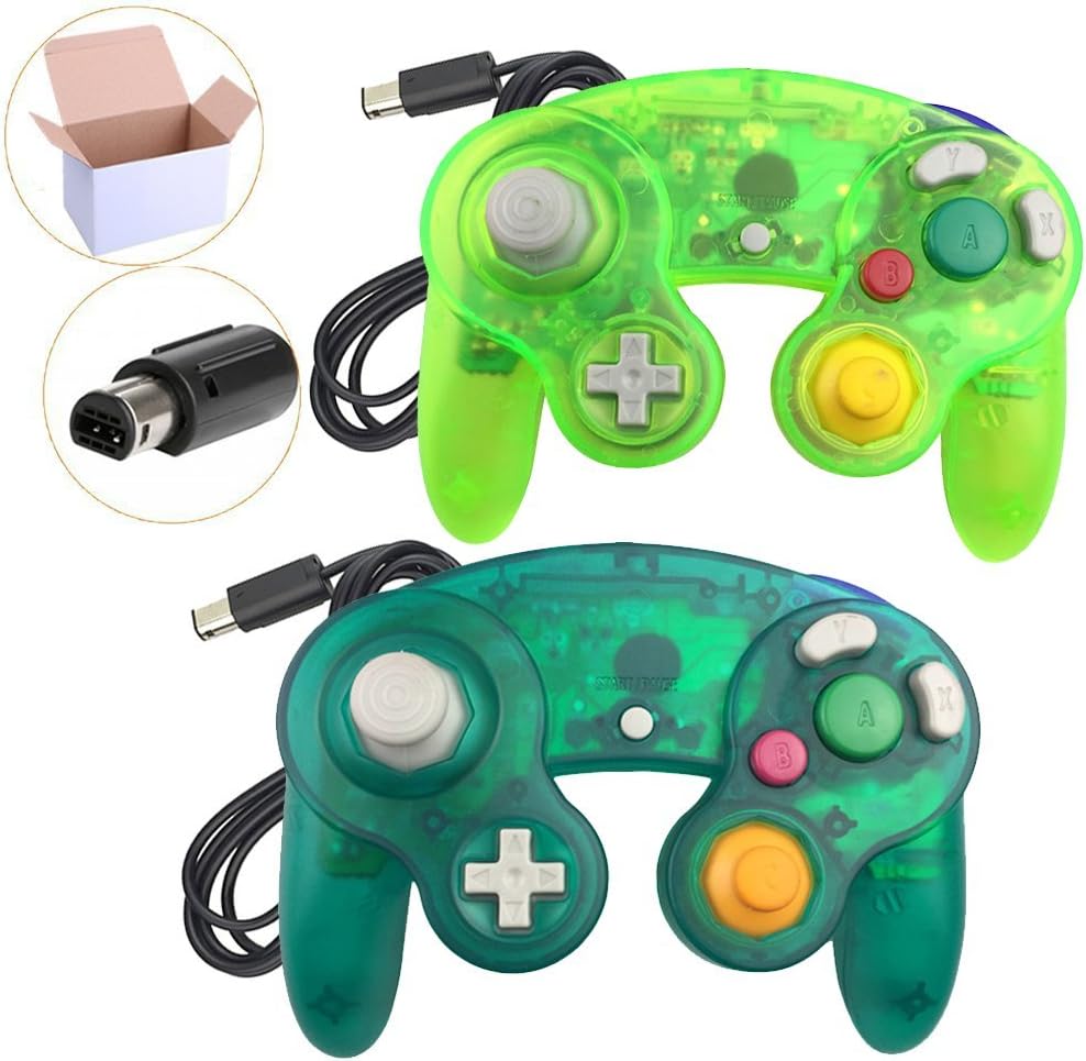Poulep 2 Packs Classic Wired Gamepad Controllers for Wii Game Cube Gamecube Console (Deep green and Moss green)
