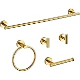 Brushed Gold Bathroom Hardware Set 5 Piece with Towel Racks for Bathroom, SUS304 Stainless Steel Bath Towel Bar Set, 24 Inch Wall Mounted Accessories Kit…