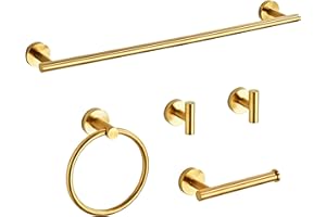 KUUBTH Brushed Gold Bathroom Hardware Set 5 Piece with Towel Racks for Bathroom, SUS304 Stainless Steel Bath Towel Bar Set, 24 Inch Wall Mounted Accessories Kit…
