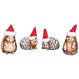 Transpac Imports Large Pinecone Back Hedgehogs with Santa Hats 4 x 4.5 Resin Christmas Figurine Set of 4