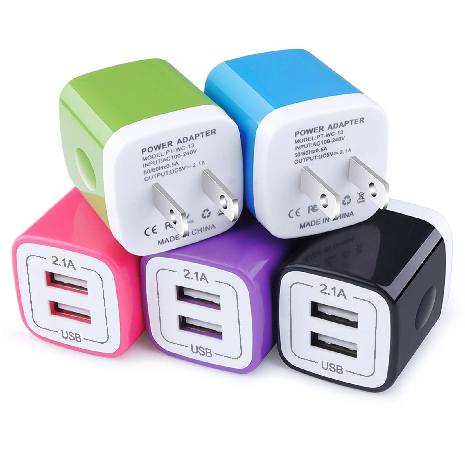 USB Wall Charger,Charging Block,5Pack 2.1A Wall Plug Power Cube Brick Charger Adapter Compatible with iPhone 17 16 15 14 13 12 11 Pro Max/Xs/XR/8/7/6 Plus,Samsung Galaxy S23 S22 S21 S20 A10e A50 A80