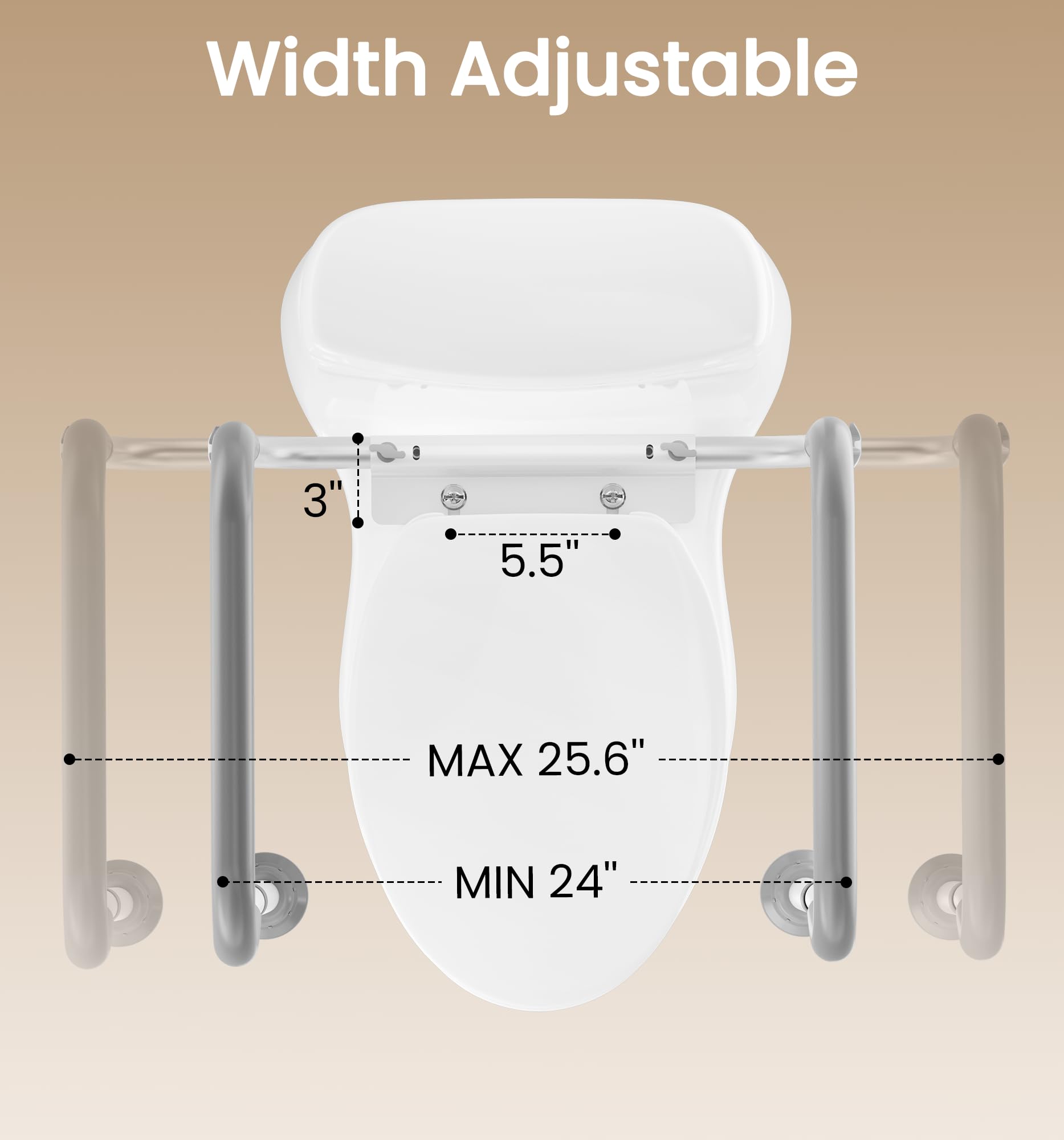 HOMLAND Toilet Safety Rail for Seniors with Adjustable Height & Width, Toilet Safety Frame with Handles, 350LB Toilet Support Rail for Handicap and Disabled, Grey