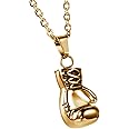 Golden Boxing Glove Necklace Pendant: Men Women 22 Inch Stainless Steel ...
