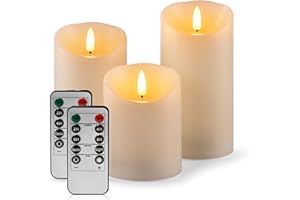 AKU TONPA Flameless Candles Battery Operated Pillar Real Wax Electric LED Flashing Candle Sets with Remote Control Cycling 24 Hours Timer, 4" 5" 6" Pack of 3 (Ivory)