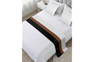 HOMECHOID Black Brown Bed Runner for Twin Size Bed, Bedspread Protector Slipcover Bed Scarf for Foot Bed Runners & Scarves for Bedroom Hotel Wedding Room 71x20 Inches Boho White Geometric Stripes Bohemia Modern