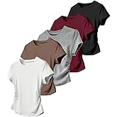 RoseSeek Girl's 5 Packs T Shirts Short Sleeve Ruched Tee Tops Summer Fitted Crewneck Basic Top