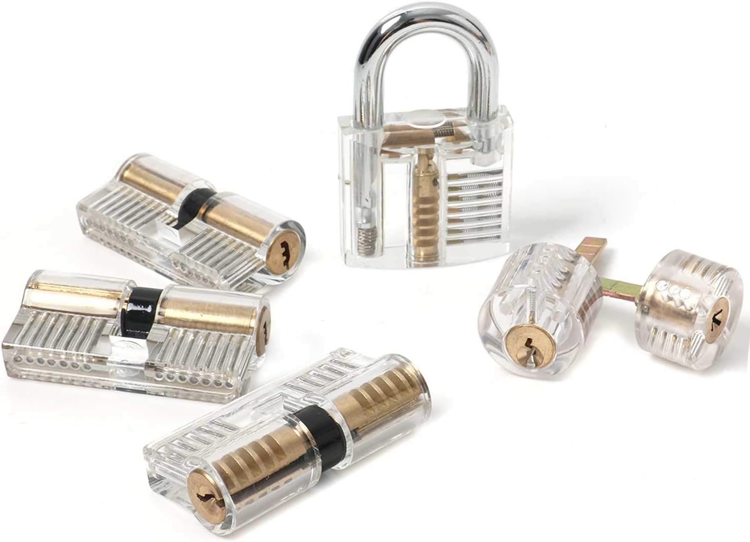 Practice Lock Set,6 Transparent Locks Clear Cylinder Lock with Keys for