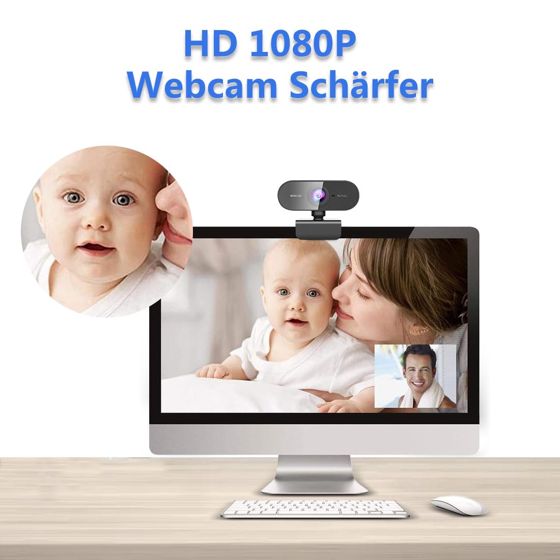 DDKJ Webcam Full HD, 1080P Webcam mit Mikrofon, Streaming Kamera Unterstützt 360° horizontale Drehung, Kamera für PC, Web Cam Plug & Play, USB Facecam für PC/Laptop, Gilt für Linux/Windows/Mac OS 3