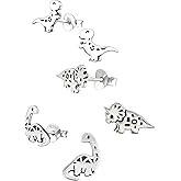 ICYROSE 925 Sterling Silver Set of 3 Pairs Assorted Dinosaur and Friends jurassic Stud Earrings (Nickel Free) T-rex, Tyrannosaurus, Brachiosaurus, Triceratops