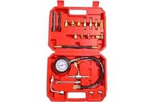 ZEAJSRU Fuel pressure detector kit 0-140 PSI, universal fuel injection pump pressure gauge kit with quick release valve, used as a diagnostic tool for automobile fuel system of gasoline engine. (114 red)