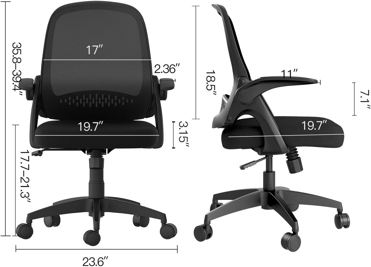 Hbada Office Task Desk Chair Swivel Home Comfort Chairs with Flip-up Arms and Adjustable Height, Black: Kitchen & Dining