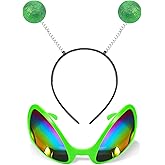Dolkoic 2Pcs Alien Headband and Glasses,Alien Martian Antenna Headband Set Costume Halloween Party Favors Accessory for Adults(Green and Silver)