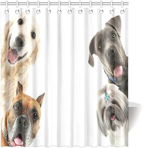 Amazon 子供と十代の部屋の装飾コレクション 犬とのレトロなスタイルの絵柄のバスルームのシャワーカーテンセット 0x180 Cm シャワーカーテン ホーム キッチン オンライン通販