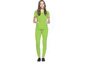 Dagacci Medical Uniform® Jogger Scrubs for Women Set – V-Neck Scrub Top & Elastic Jogger Scrub Pants for Women 8 Pockets