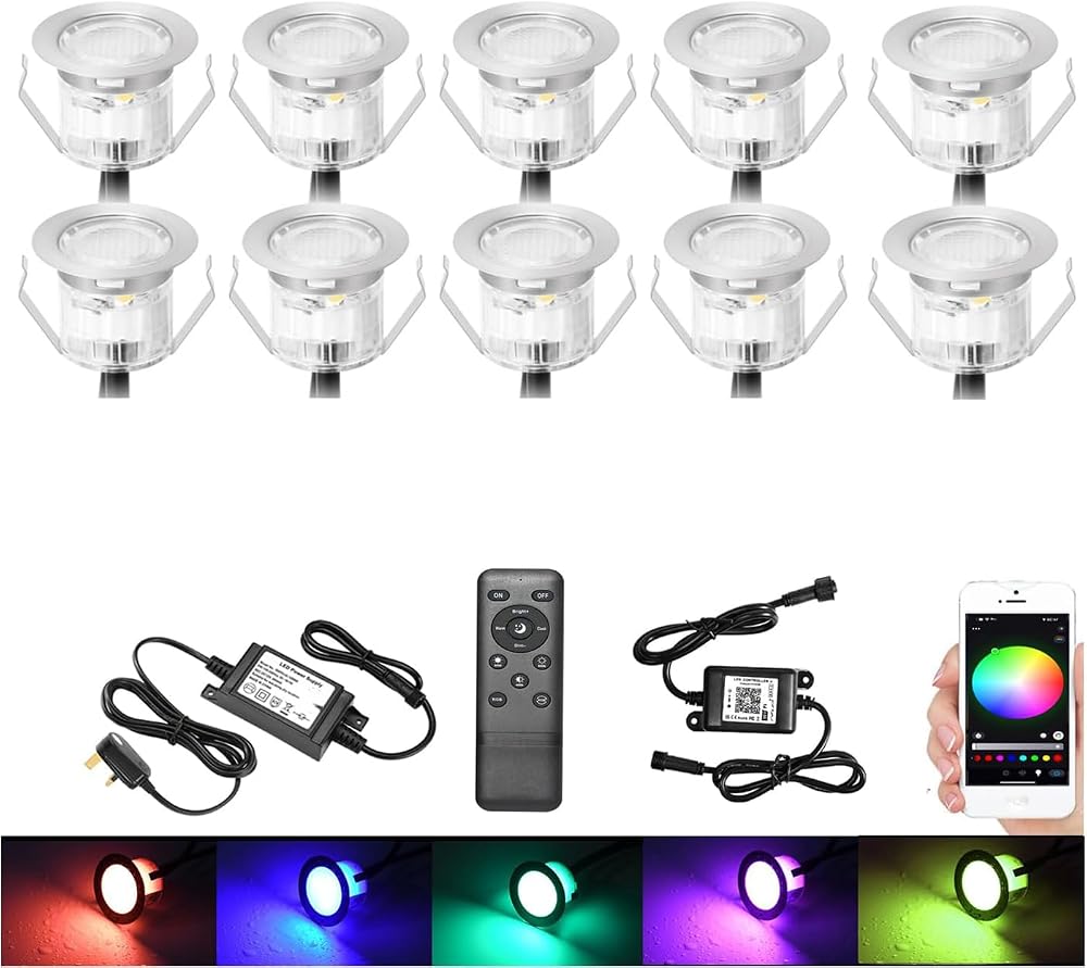 GEYUEYA Home WiFi RGB Decking Lights Kit Ø30MM 12V 0.5W Bluetooth APP