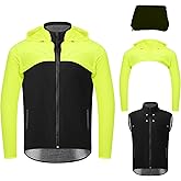CGLRybO Men's Cycling Jacket Waterproof Windbreaker with Detachable Running Hiking Cycling Vest Packable Rain Coat