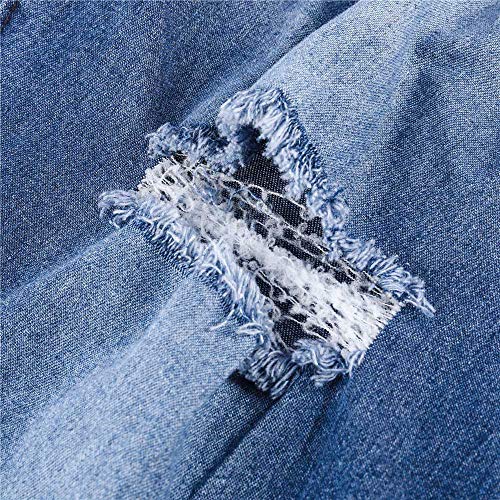 JOFOW Women Pencil Jeans Ripped Distressed High Rise Drawstring Tie Denim Casual Long Straight Leg Ankle Pants Plus Size (XL =US:16-18,Light Blue) - Thumbnail 4