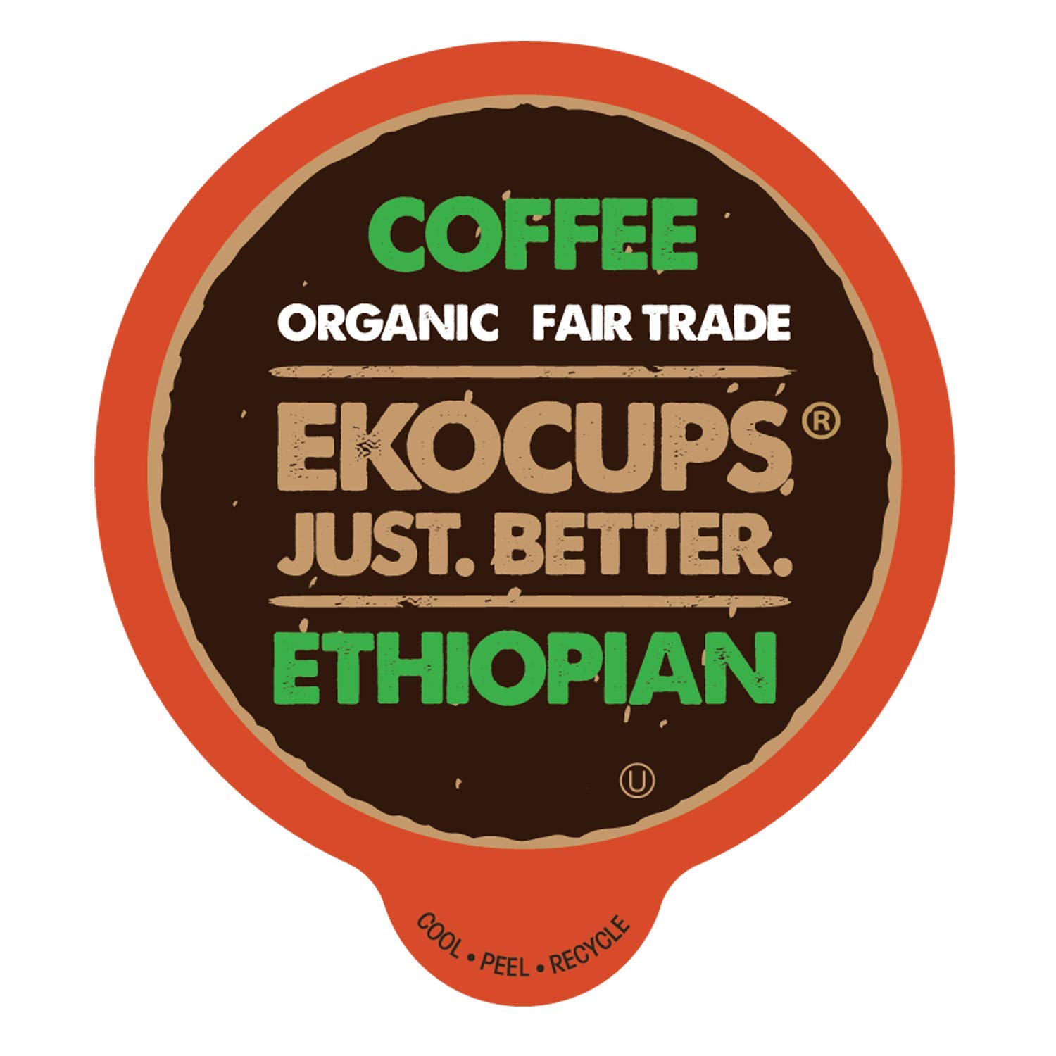 EKOCUPS Artisan Organic Ethiopian Hot or Iced Coffee, Medium Roast, in Recyclable Single Serve Cups for Keurig K-cup Brewers, 20 count