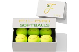 filori 6 Pack 12 - Inch Slow - Pitch Softballs | Official Size & Weight | Leather Cover | Solid Cork Core | Unmarked Training Balls for Practice, Games & Drills - Optic Yellow with Red Stitching