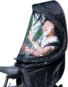 Amazon 自転車レインカバー 子供乗せ チャイルドシートレインカバー 後ろ 前開け 雨除け 寒さ対策 撥水加工 適応身長115cmまで 収納バッグ付 ブラック チャイルドシート