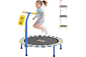 SPORTSOUL 36'' Mini Trampoline for Kids 3-6, Foldable & Spring-Free, Small Toddler Trampoline Indoor Outdoor with Adjustable Handle Bar