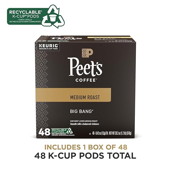 PEET’S COFFEE, MEDIUM ROAST KEURIG K-CUP PODS – BIG BANG 48 COUNT (1 BOX OF 48 K-CUP PODS)