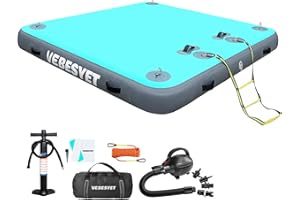 VEBESYET Inflatable Floating Dock Swim Platform, 6 Inch/8 Inch Thick Multi-Person Water Swim Dock with Electric Air Pump & St