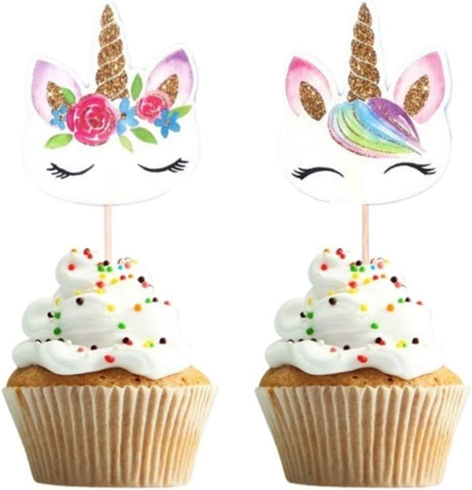 Heaviesk 24 Pcs Set Licorne Dessin Anime Cupcake Toppers Gateau Decorant Insert Carte Choisissez Mariage Enfants Fete Danniversaire Decor Fournitures Rangement Cuisine Maison Vssansthan Org
