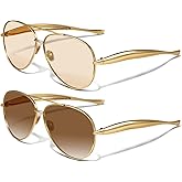 YDAOWKN Retro Gold Aviator Sunglasses for Women Men, Metal Oversized 70s Aviators Sun Glasses
