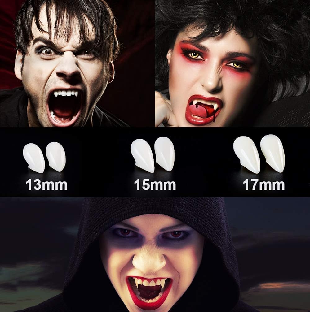 EverPlus 3 Different Sizes Vampire Fangs Tooth with Adhesive for