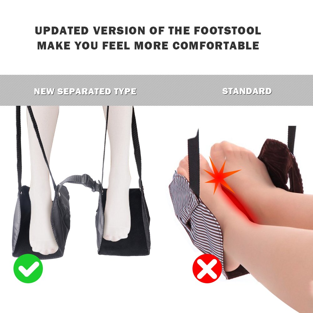Foot Rest, MeanLove Portable Travel Accessories Footrest Flight Carry-on Foot Rest, Footrests Hammock with Adjustable Height  (Black)