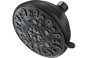 High Pressure Shower Head VMASSTONE 4.7" Rain Fixed Showerhead 7-Spray Setting with Adjustable Brass Swivel Ball Joint - Excellent Replacement for Your Bath Shower Head (FM-001 Matte Black)