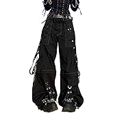 Women Emo Goth Baggy Pants Hip Hop Jeans Y2K Punk Scene High Waisted Wide Leg Denim Pants Streetwear