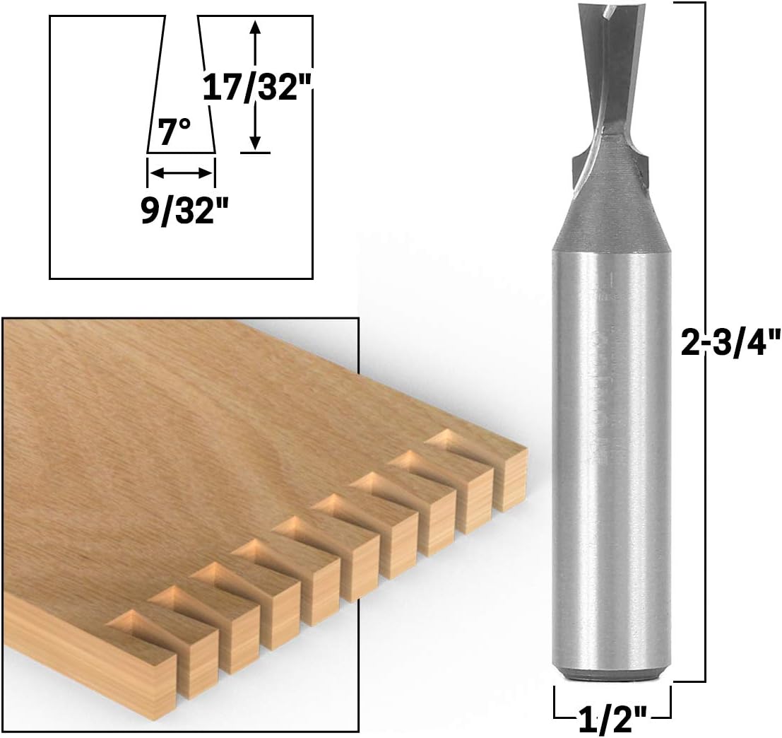 Yonico 14810 7 X 9/32-Inch Dovetail Router Bit 1/2-Inch Shank - Image 3