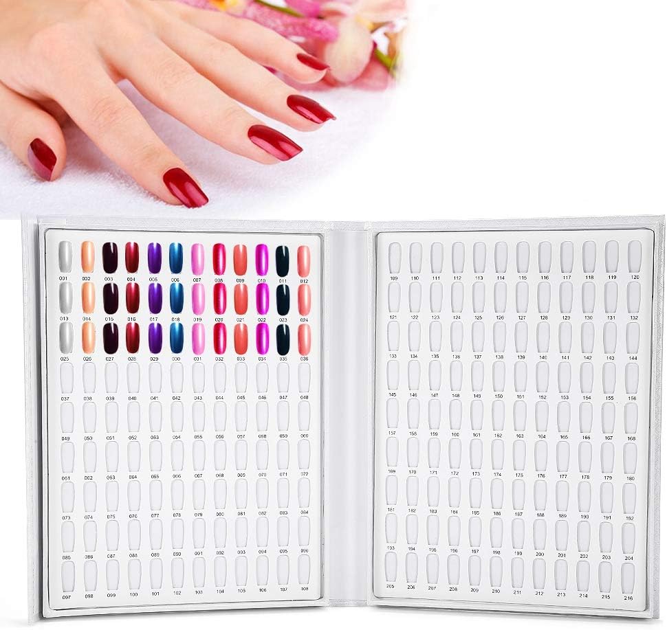 216 Colors Nail Color Display, 2 Types Nail Polish Display Chart Book, Nail Polish Color Card Board Nail Art Salon Set (White)