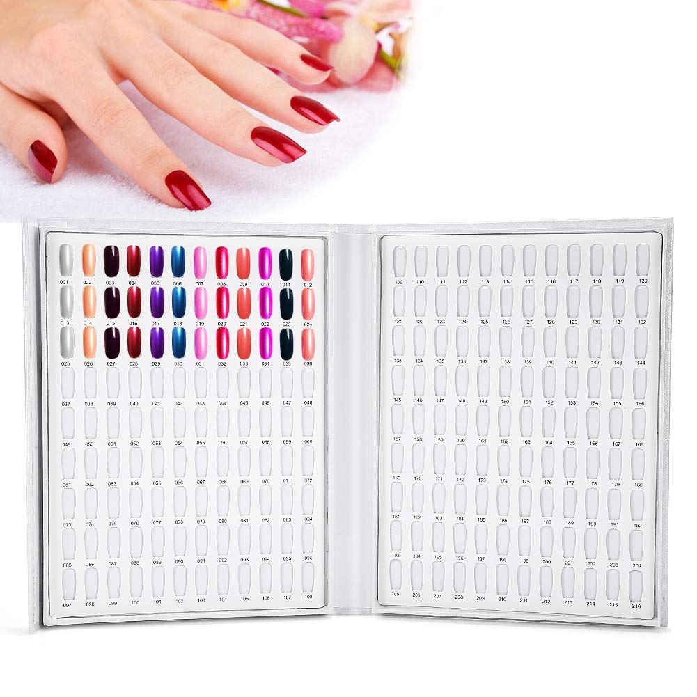 216 Colors Nail Color Display, 2 Types Nail Polish Display Chart Book, Nail Polish Color Card Board Nail Art Salon Set (White)