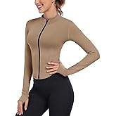 Cighay Women's Full Zip Running Yoga Slim Fit Cropped Bbl Athletic Jacket Workout Sportwear With Thumb Holes