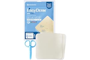 DWEASYDERM Easyderm Thin Hydrocolloid Large Wound Dressing 4”x4” 1 Pack (2 Dressings) | Waterproof, Latex-Free, Highly Absorbent Dressing for Burns, Blisters, Wound Healing with Mini Scissor