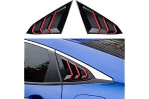 Thenice for 10th Gen Civic Rear Side Window Louvers Racing Style Triangular Window Glass Blinds Compatible with Honda Civic Sedan 2021 2020 2019 2018 2017 2016 -Piano Black with Red Trim